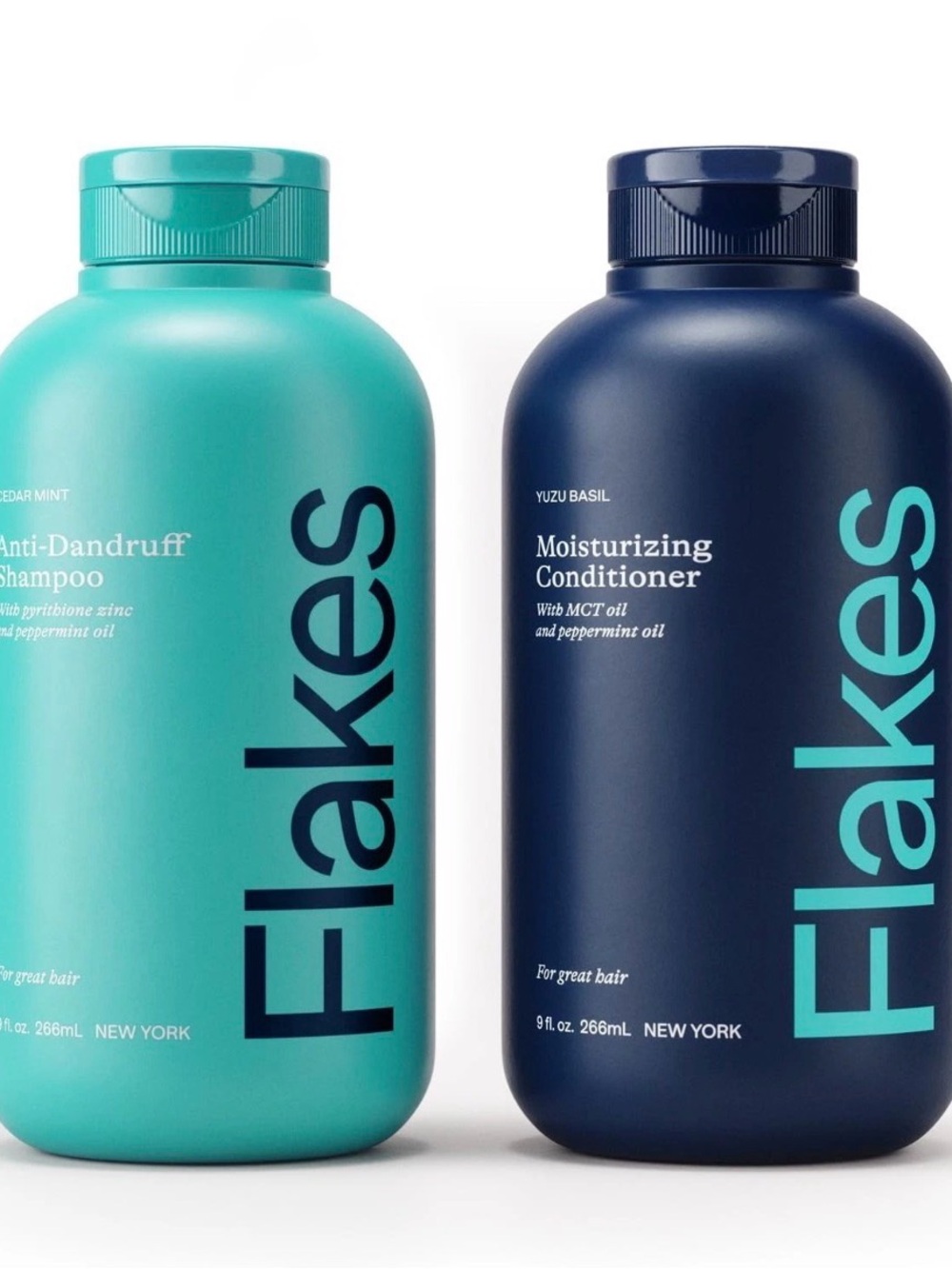 Flakes Anti-Dandruff Shampoo (Teal) & Moisturizing Conditioner (Navy)